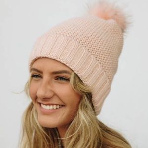 Boutique Pink Sherpa Lining Pom Beanie